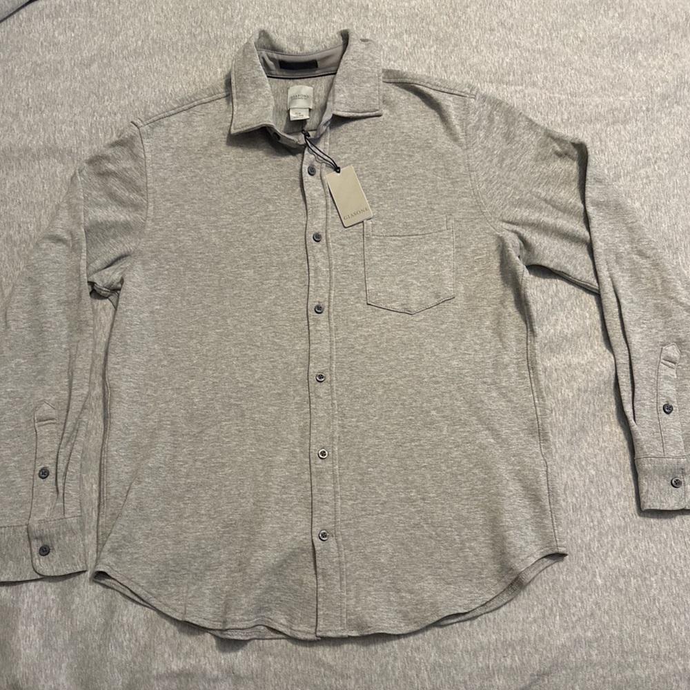 Men's Light Gray Long-Sleeve Button-Down Shirt - Casual Chest Pocket